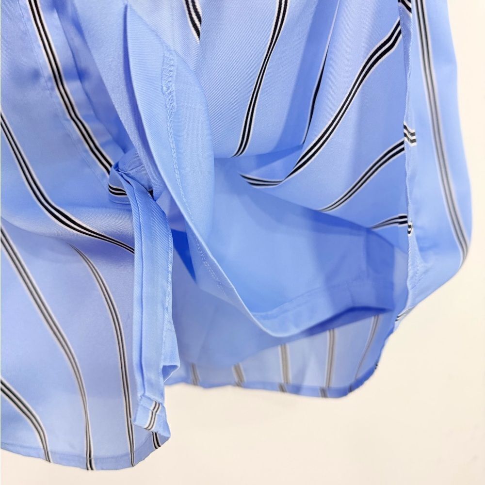 Express Light Blue Black Vertical Stripe Tab Sleeve Collared Shirt Dress NEW - Picture 13 of 15